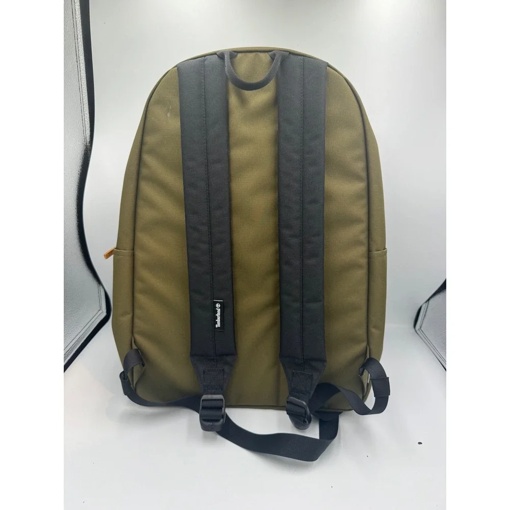 Timberland Olive Green Canvas Backpack Daypack School Bag with Leather Trim Logo